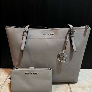 Michael Kors Gray Tote and Wallet Set